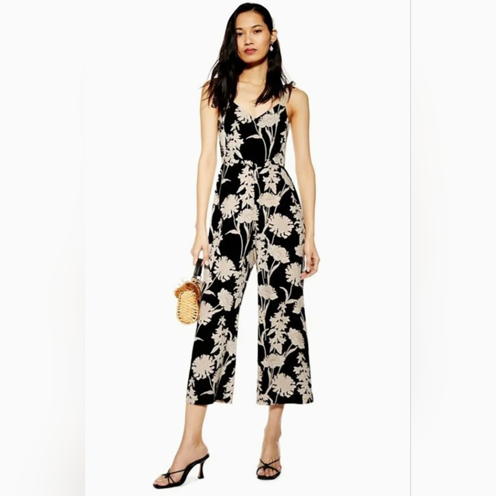 Topshop Epiphany Contrast Stencil Floral Jumpsuit